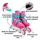 PATINS INLINE ROSA  REGULAVEL 34 A 37 COM KIT PROTEÇÃO