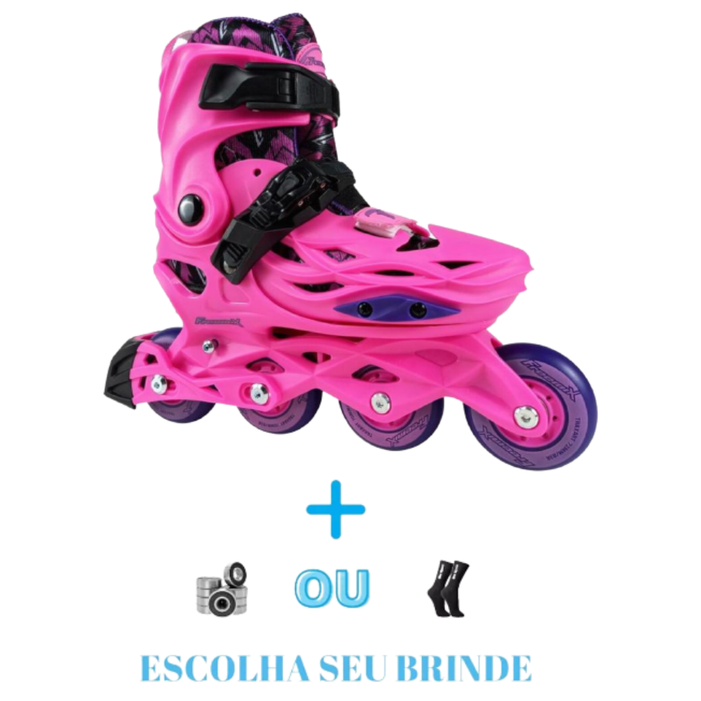 PATINS INFANTIL INLINE FREEMIX ROSA TRAXART AJUSTAVEL ABEC 9