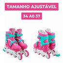 PATINS INLINE ROSA  REGULAVEL 34 A 37 COM KIT PROTEÇÃO