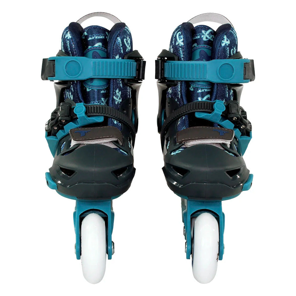 PATINS TRAXART X-LIGHT AZUL  AJUSTAVEL COM RODAS DE LED ABEC 9