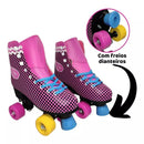 PATINS ROLLER QUAD CLASSICO ROSA  XADREZ + BRINDE