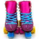 PATINS ROLLER QUAD CLASSICO ROSA  XADREZ + BRINDE