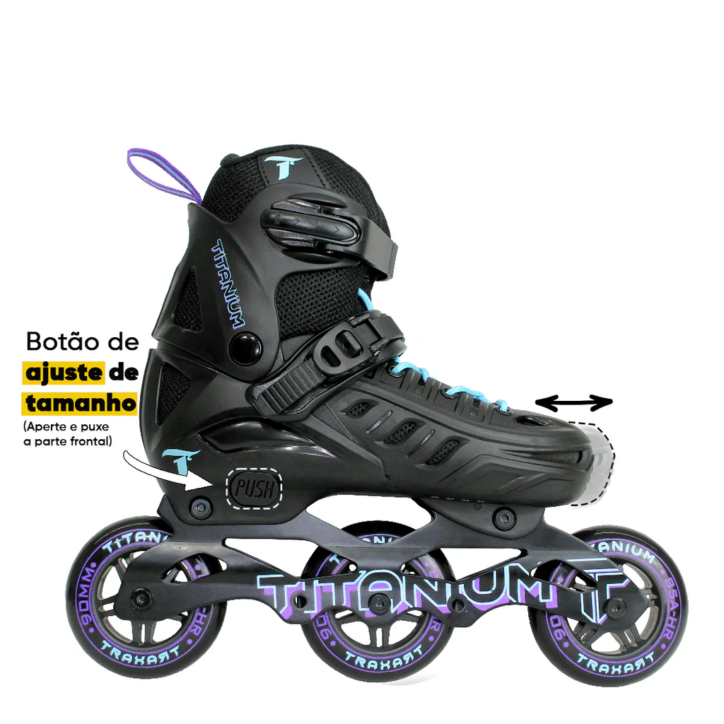 PATINS TITANIUM TRAXART JUVENIL REGULAVEL 90MM/85A  ABEC 7