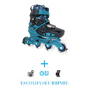 PATINS TRAXART X-LIGHT AZUL  AJUSTAVEL COM RODAS DE LED ABEC 9