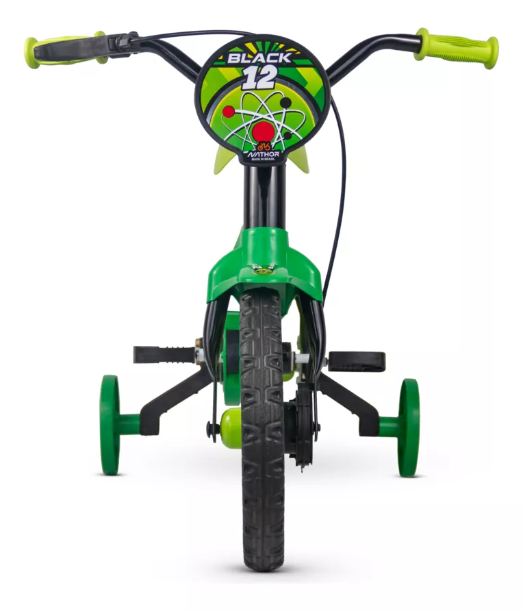 BICICLETA  ARO 12 NATHOR CAIRU BLACK LION PT/VERD COM RODINHAS