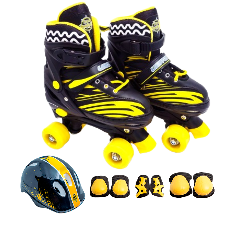 PATINS QUAD INFANTIL AJUSTAVEL 34/37 PRETO KIT DE PROTEÇÃO
