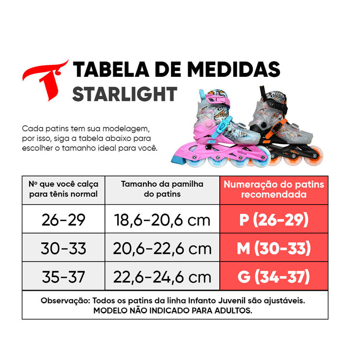 PATINS TRAXART INFANTIL STARLIGHT ROSA ABEC 9 C/RODAS DE LED