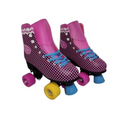 PATINS ROLLER QUAD CLASSICO ROSA  XADREZ + BRINDE