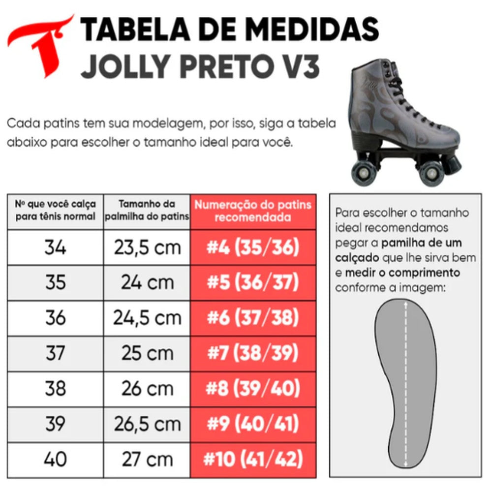 PATINS QUAD JOLLY  PRETO TRAXART  V3 ABEC 7