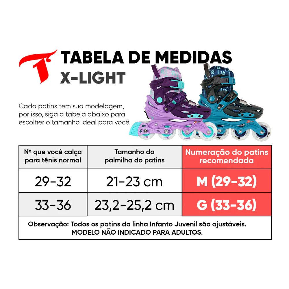 PATINS TRAXART X-LIGHT AZUL  AJUSTAVEL COM RODAS DE LED ABEC 9